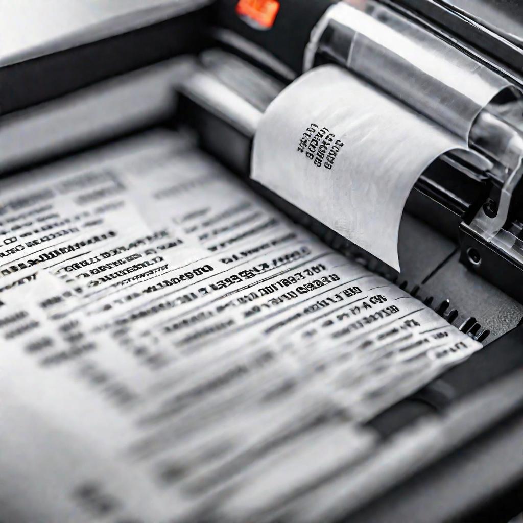 Крупный план чека, печатающегося из кассового аппарата