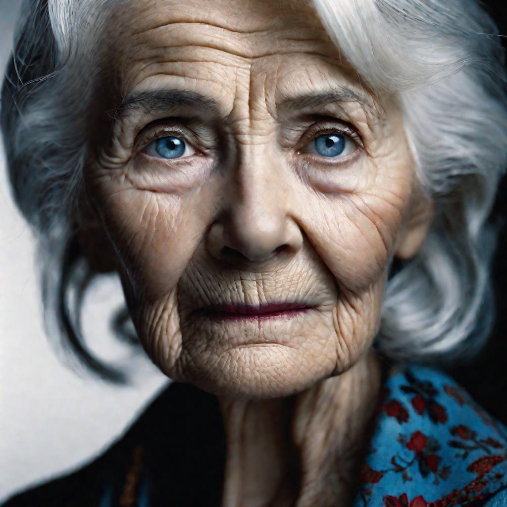 Портрет пожилой женщины-ветерана труда с серьезным взглядом