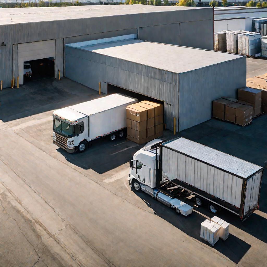 Грузовик разгружает материалы на склад фабрики