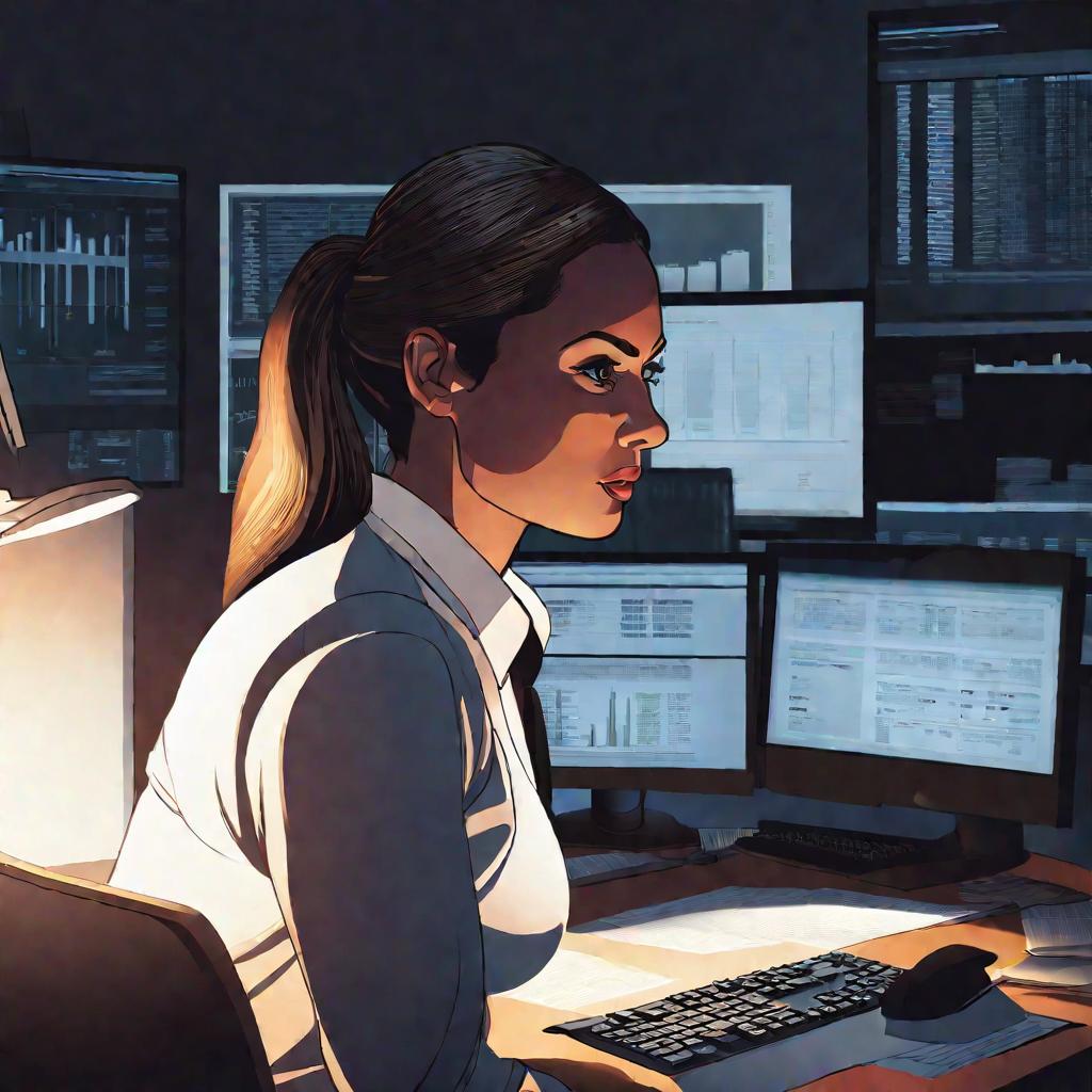 Бухгалтер работает с отчетами в офисе