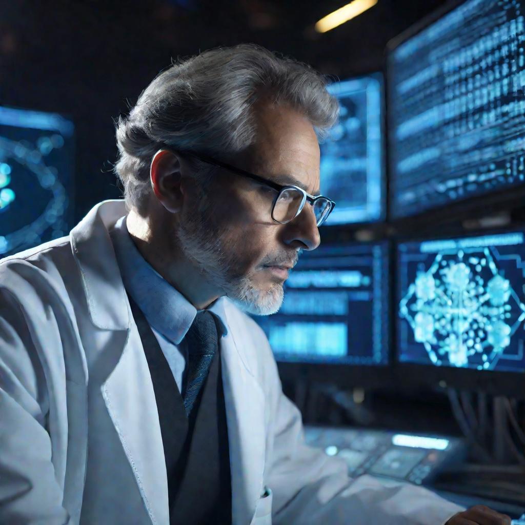 Портрет ученого, работающего с голограммами