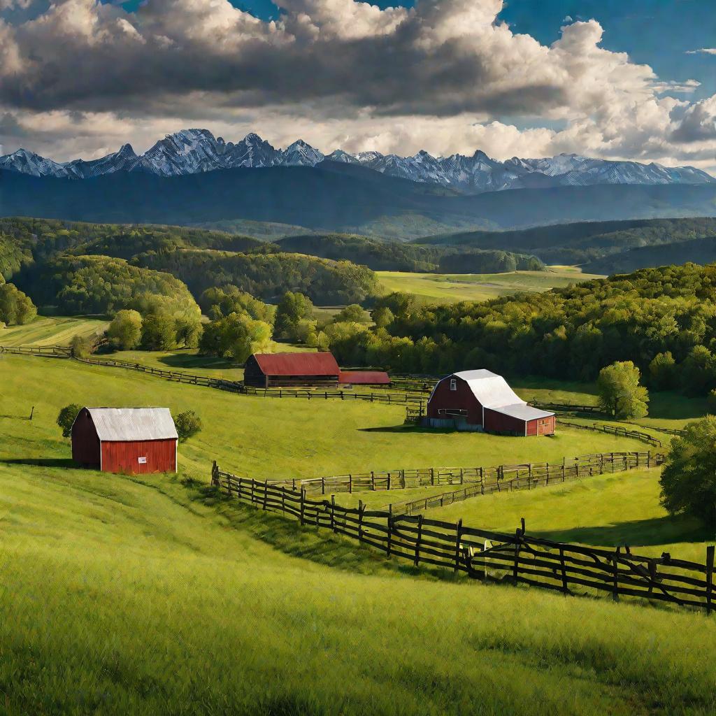 Вид на ферму и поля