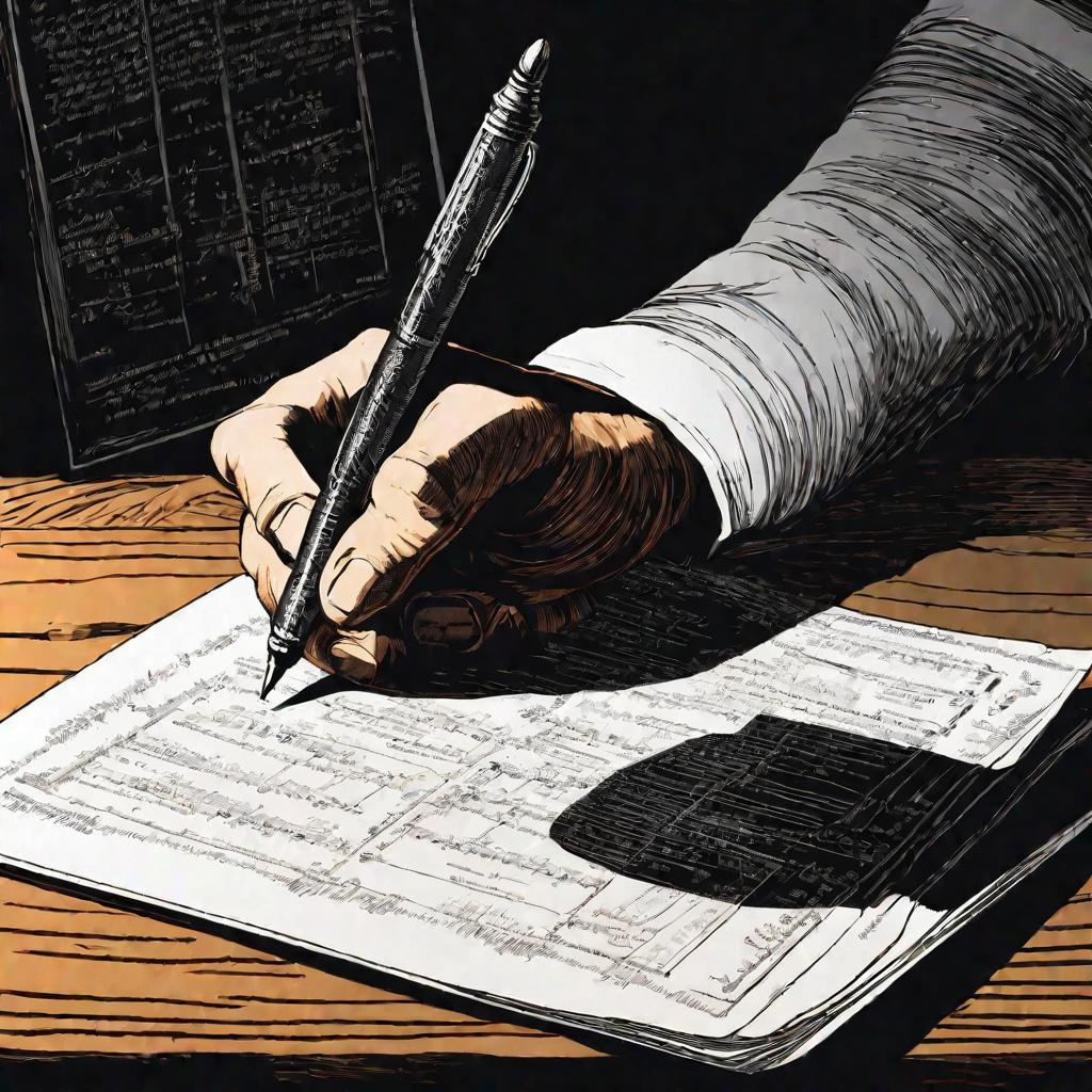 Рука с ручкой записывает формулы