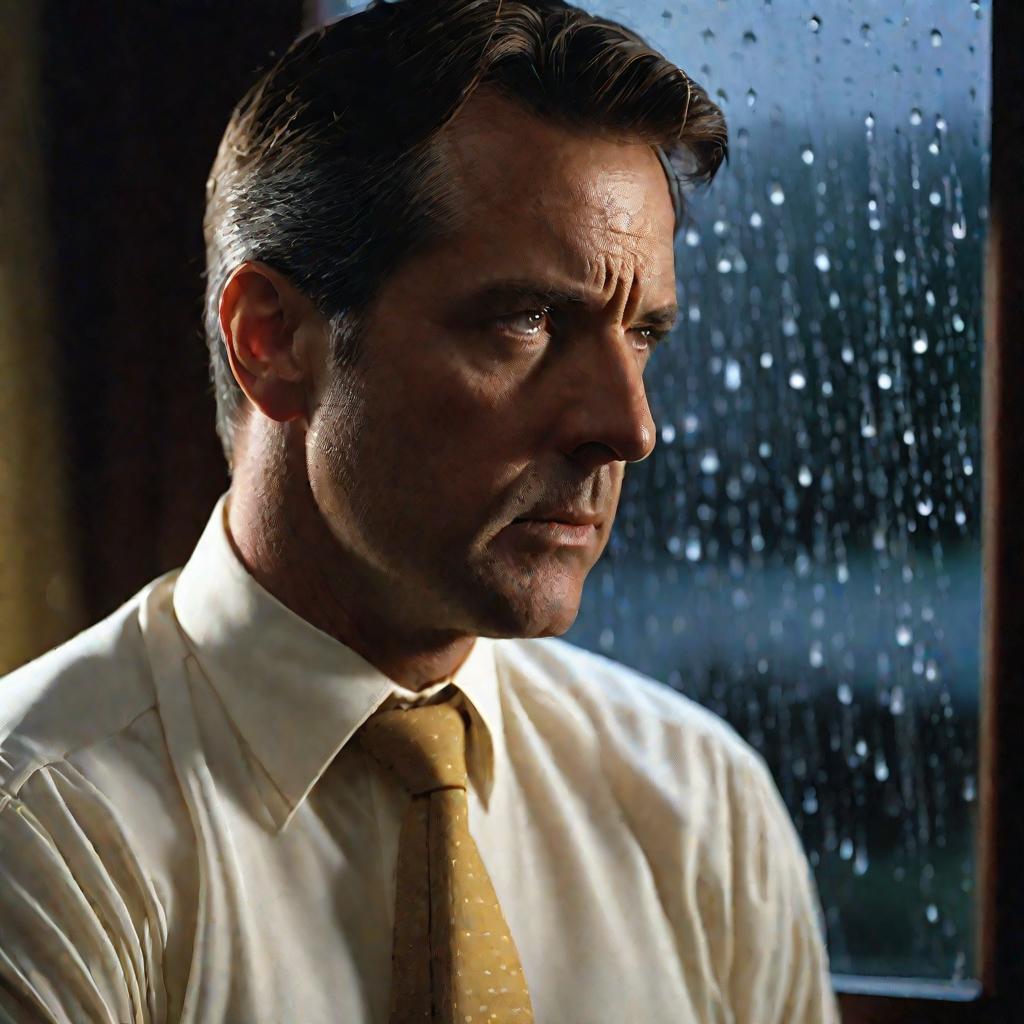 Мужчина смотрит в окно