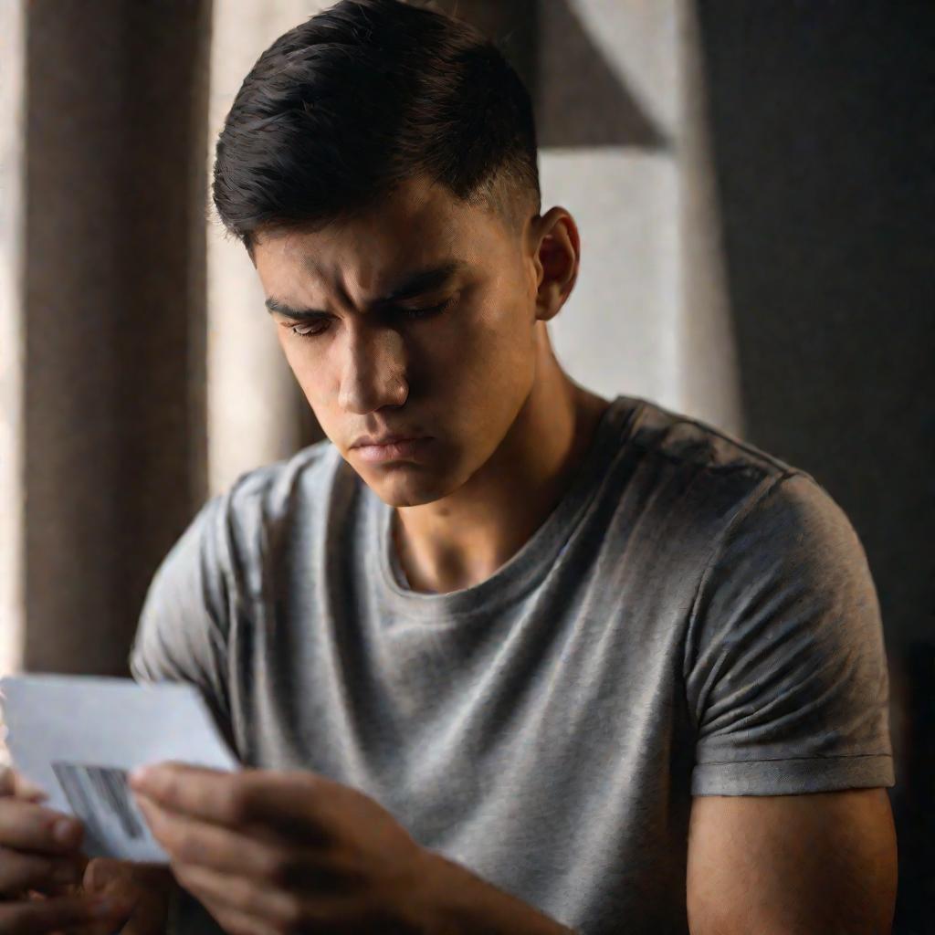 Молодой человек смотрит на военный билет