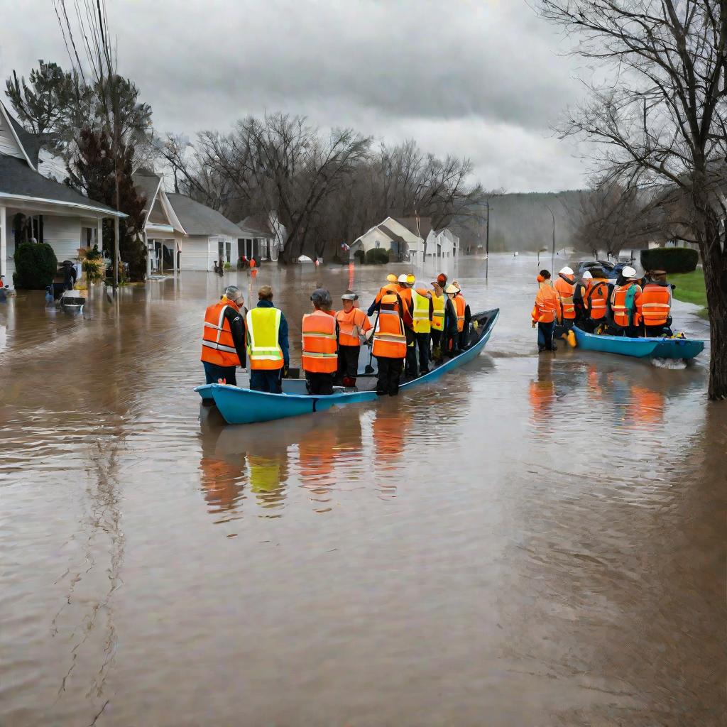 Добровольцы-спасатели в наводнении