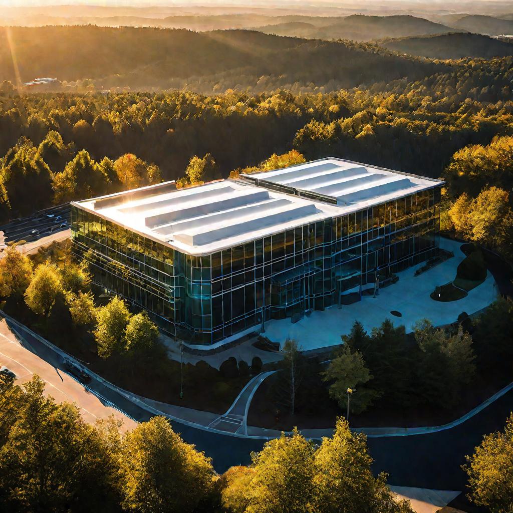 Золотой час в бизнес-центре с офисным зданием