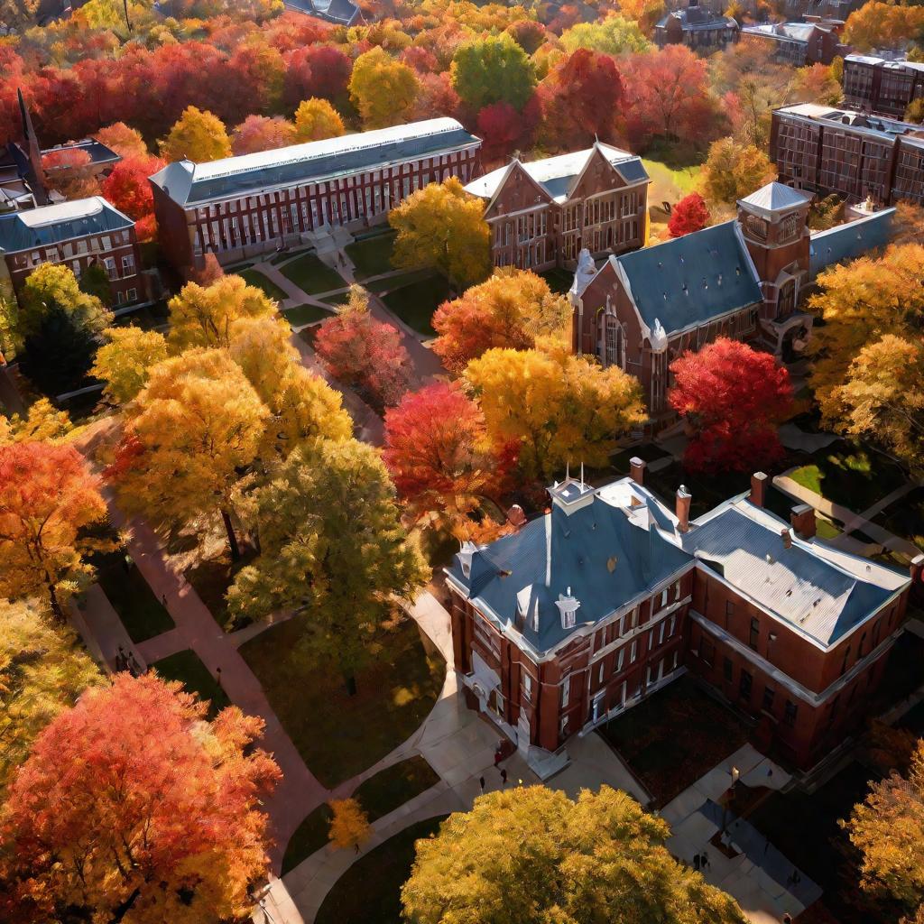 Вид сверху на студгородок осенью