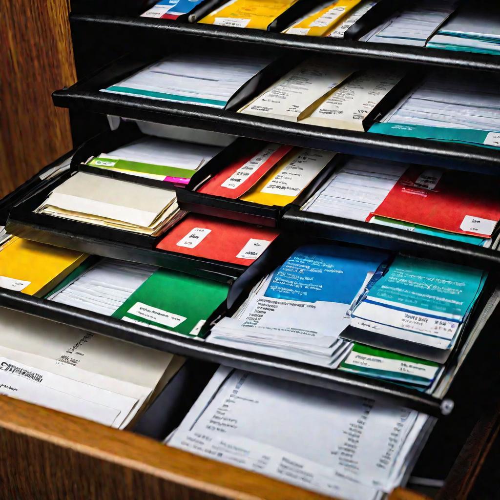 Ящик с аккуратно разложенными папками для квитанций