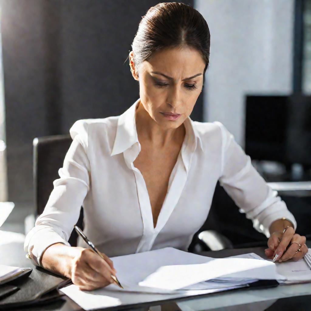 Женщина-бизнесмен подписывает документы