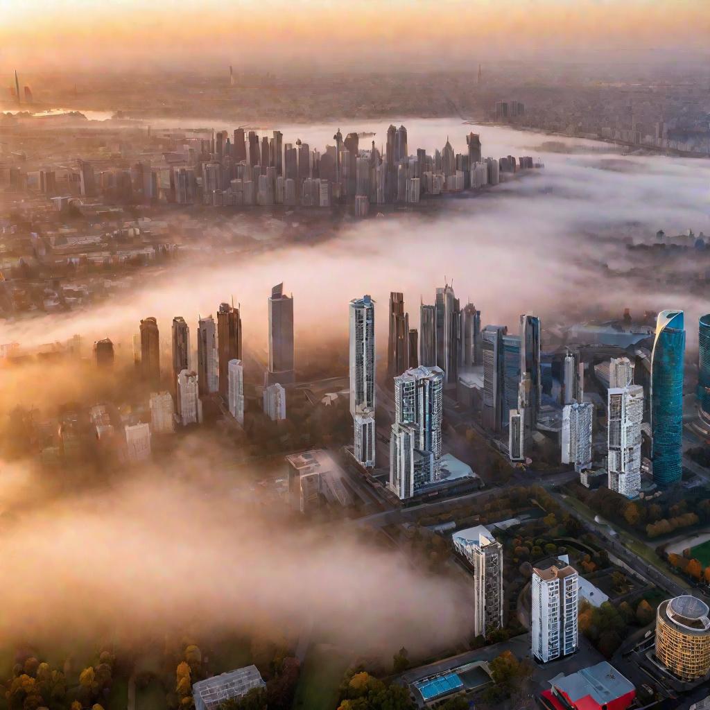 Панорамный вид города на рассвете