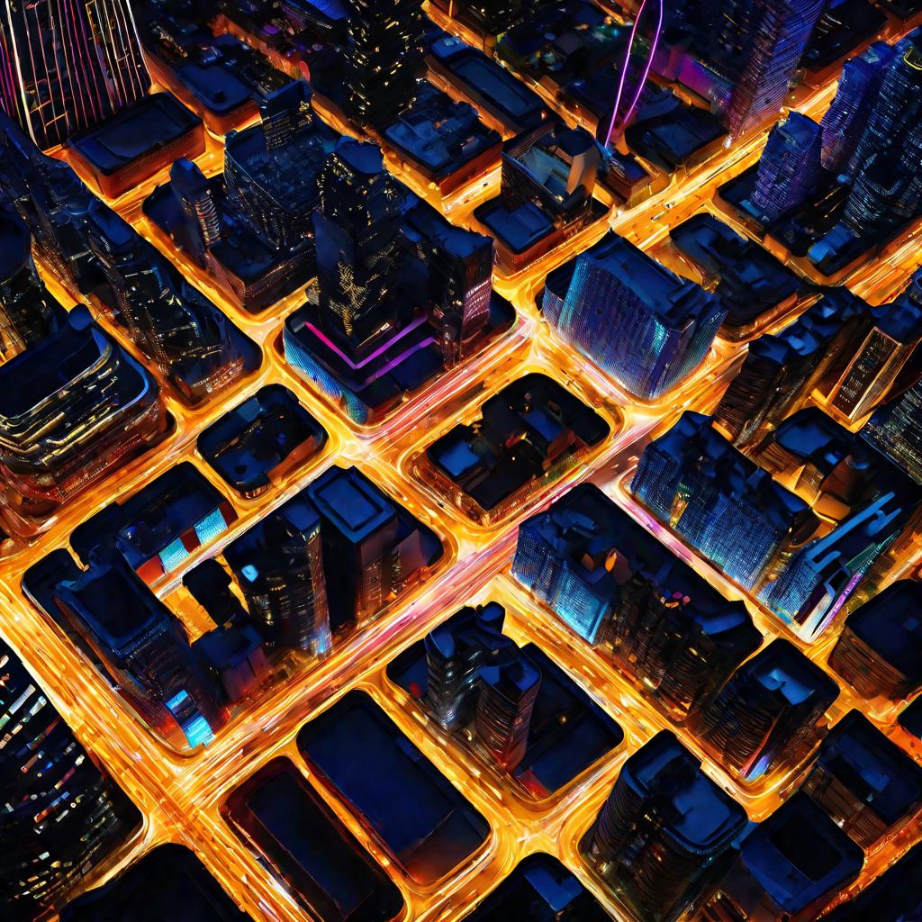 Ночной вид освещенного города сверху