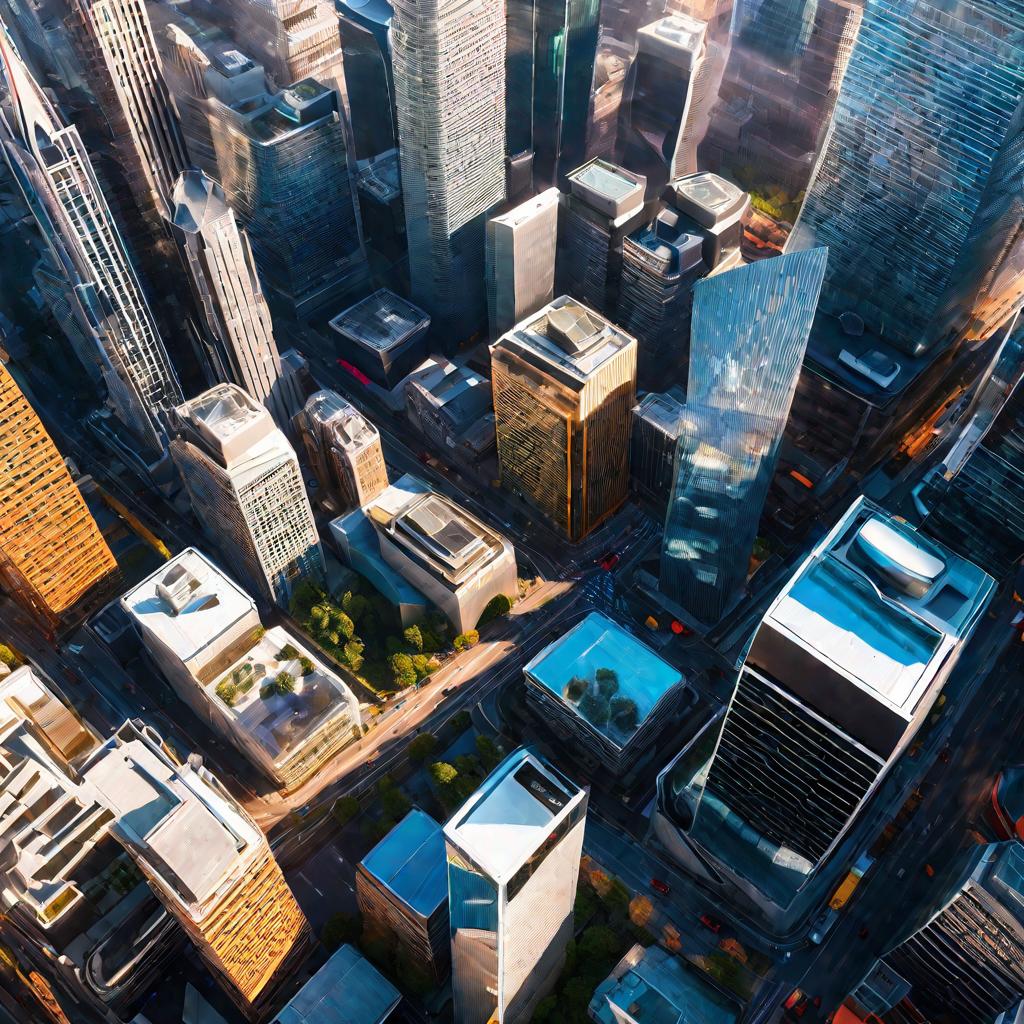 Вид города сверху в солнечный день