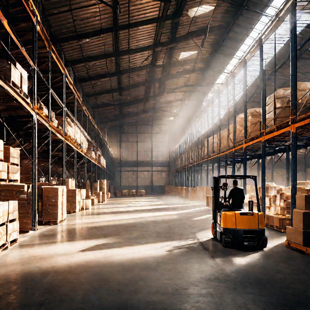 Склад с товарами и погрузчиками