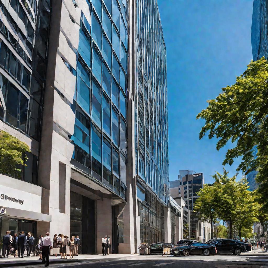 Вид на офисное здание на улице.