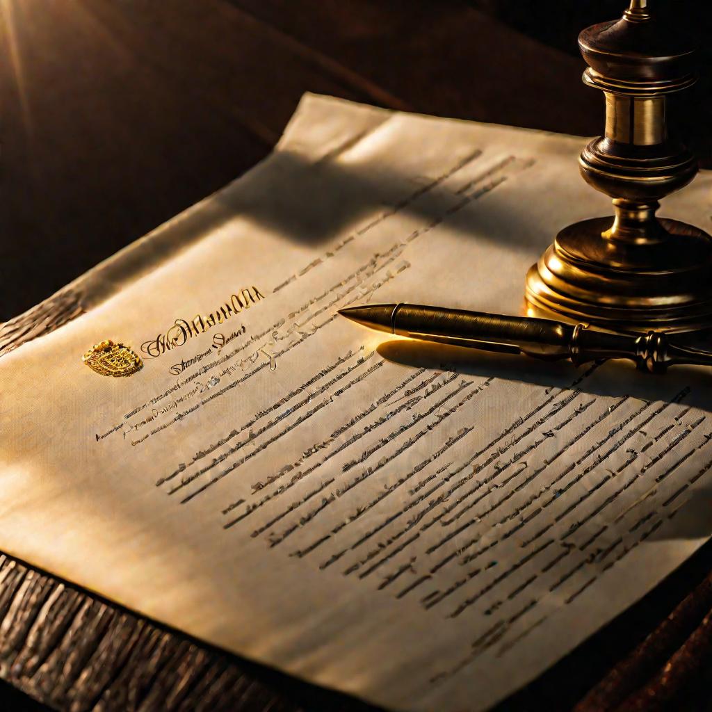 Близкий план важного юридического документа.