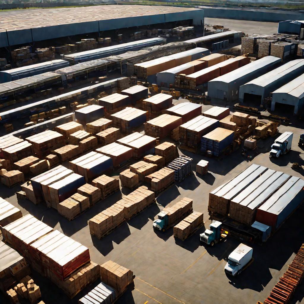 Рабочие на складе грузят товар в грузовики