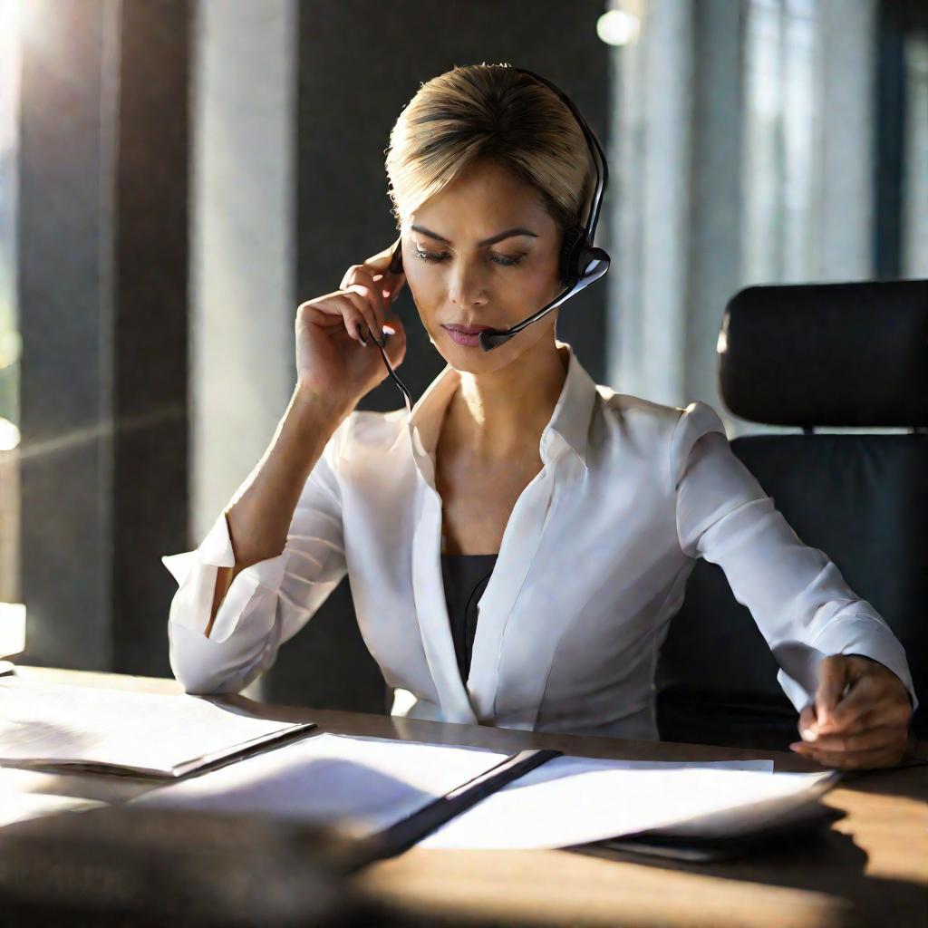 Женщина отдает указания по телефону