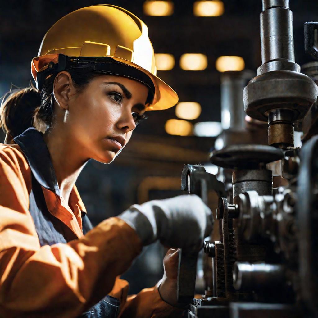 Работница, чинящая станок