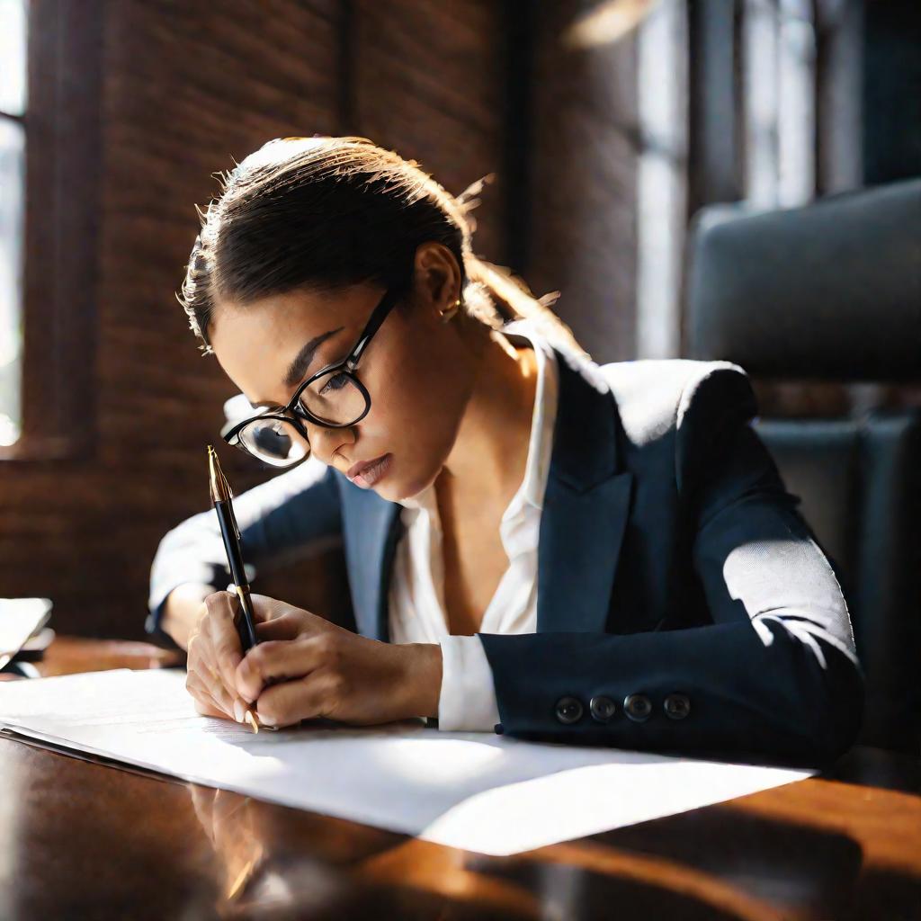 Женщина подписывает документы