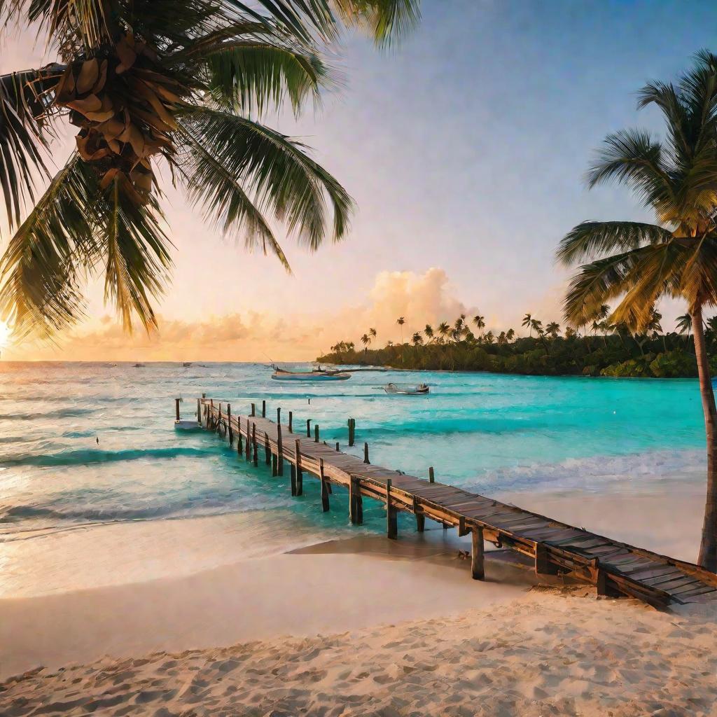 Пляж закате в туристической зоне