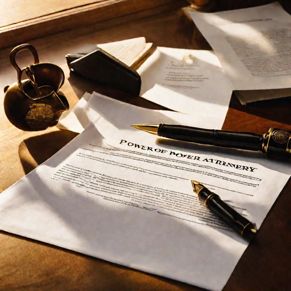 Стол с документами, доверенностью и печатями