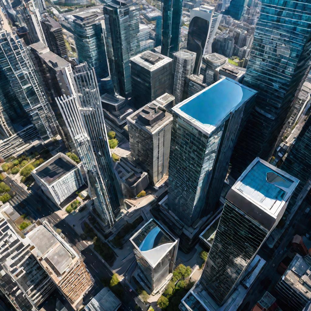 Вид сверху на небоскребы города