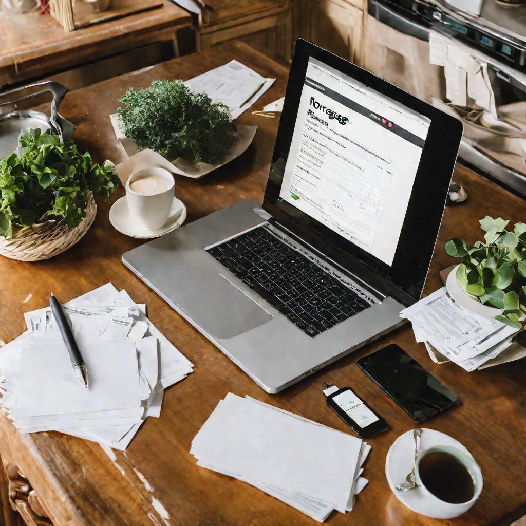 Ноутбук на кухонном столе с сайтом