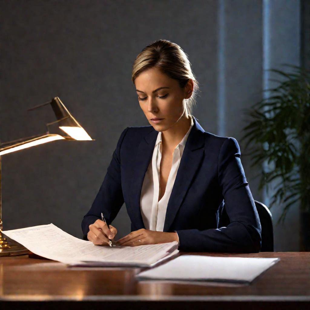 Женщина-юрист готовит договор