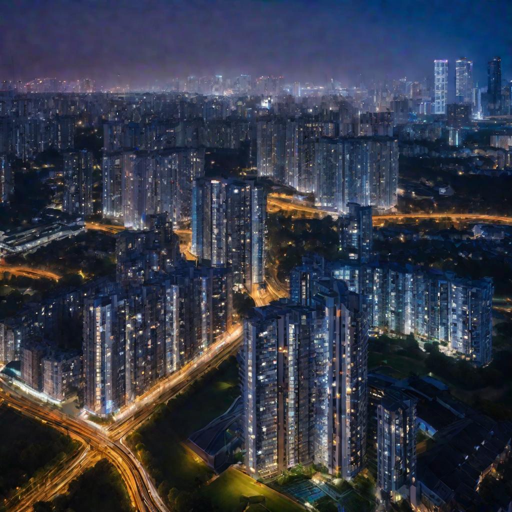 Вид ночного города из космоса