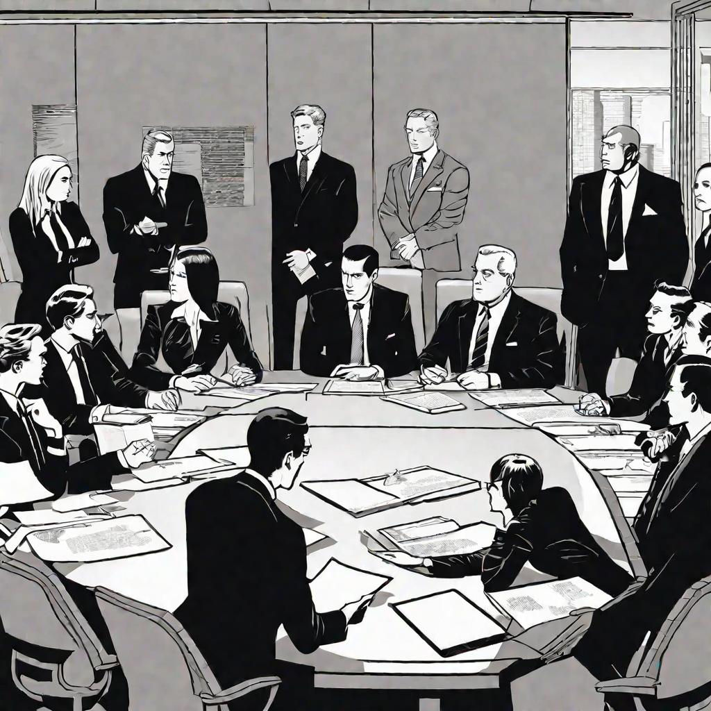 Деловая ссора между адвокатами в переговорной комнате.