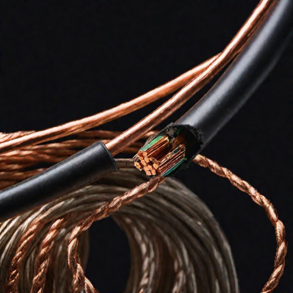 Поврежденный кабель с оборванной изоляцией