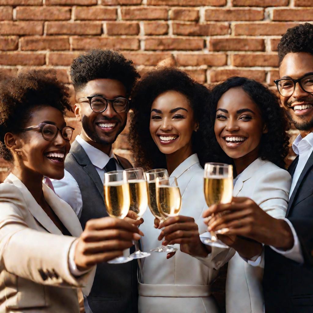 Группа молодых профессионалов празднует успех