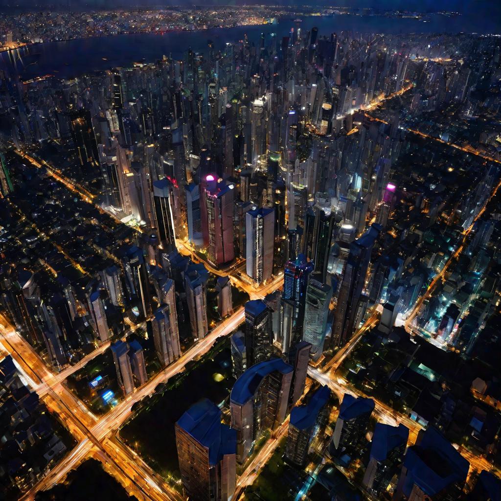 Панорама оживленного ночного города