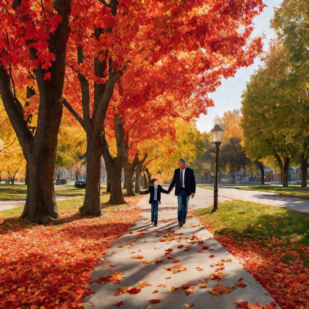 Отец с сыном осенью