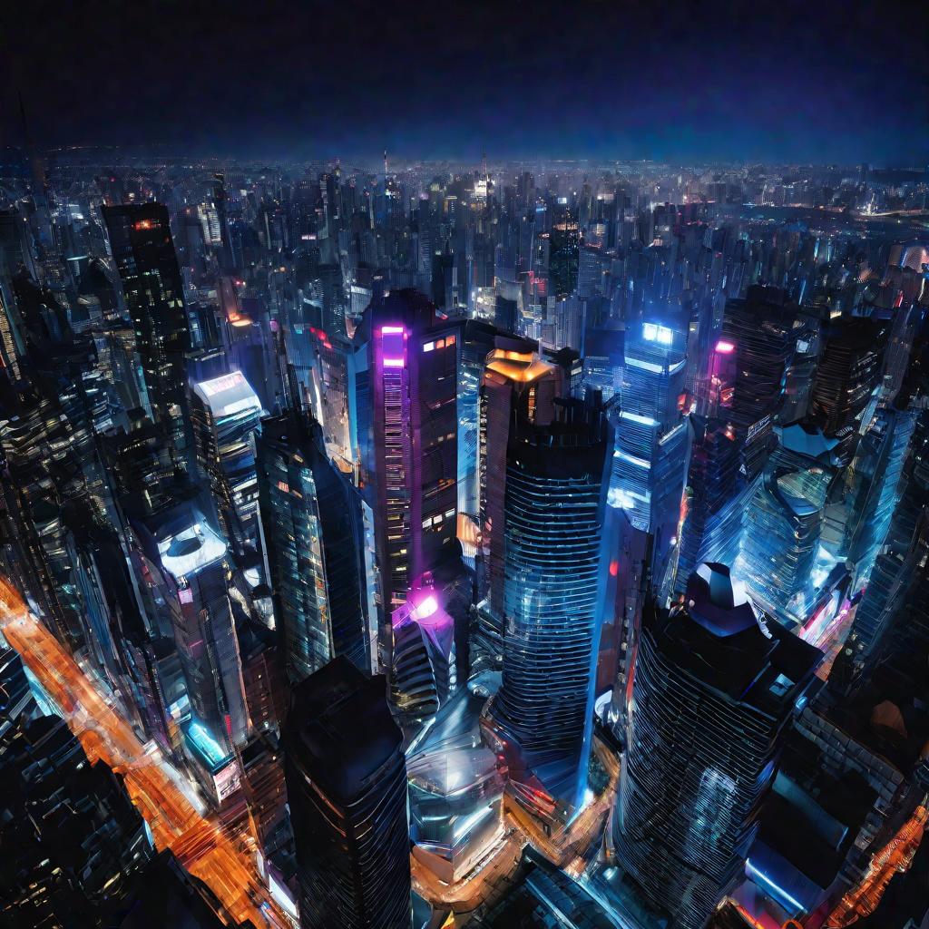 Ночной город с небоскребами