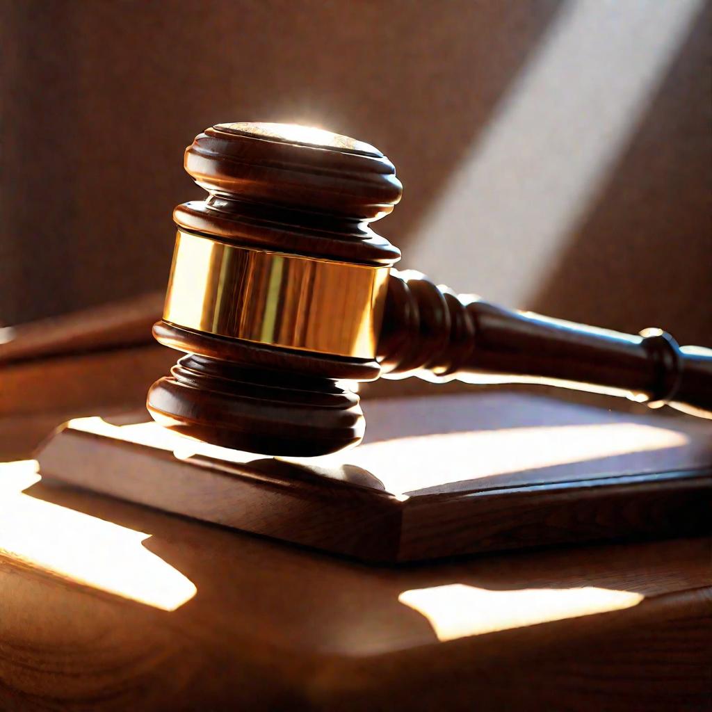 Нижний ракурс на судейский молоток на скамье судьи