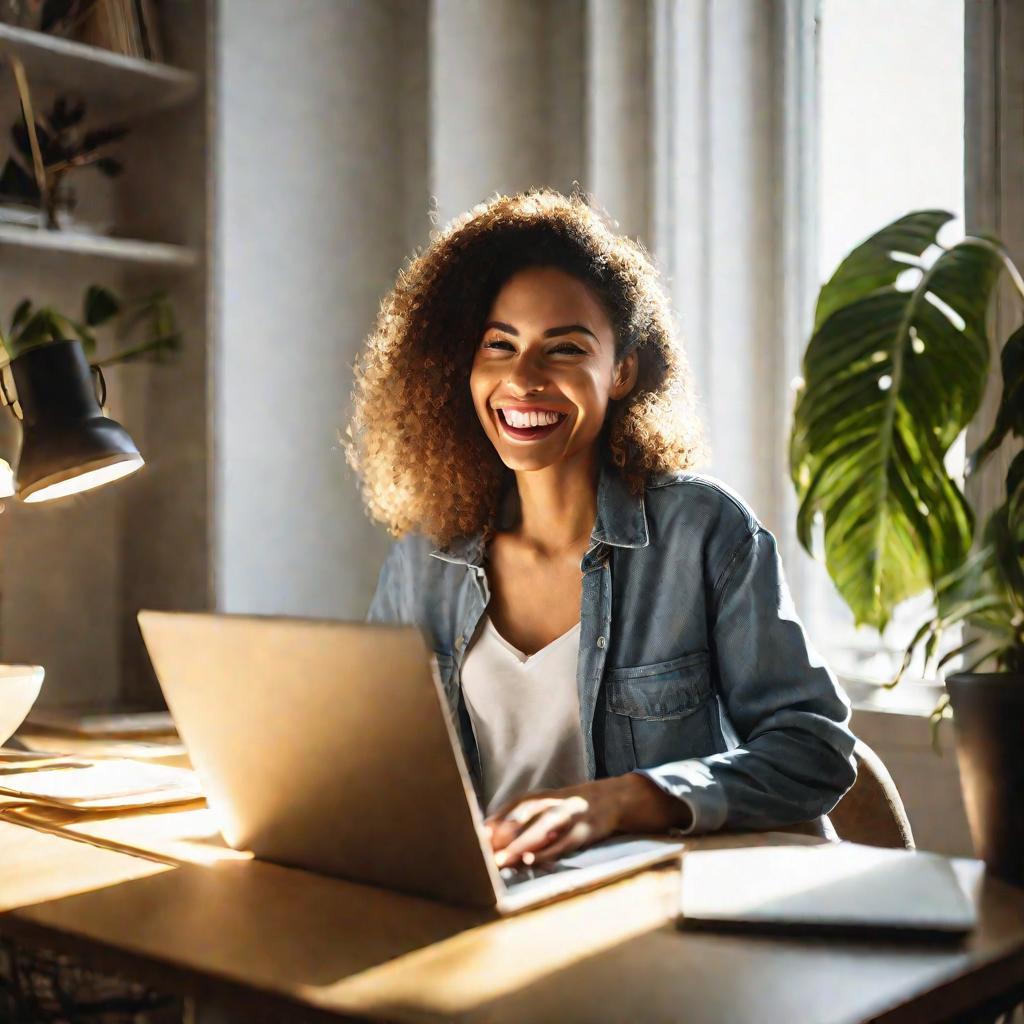 Женщина работает на ноутбуке