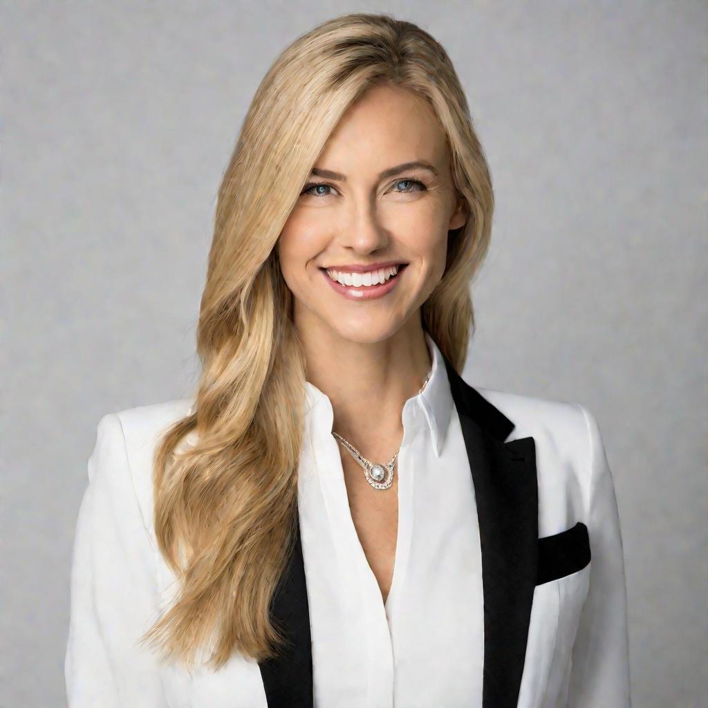 Портрет улыбающейся блондинки в студии на белом фоне