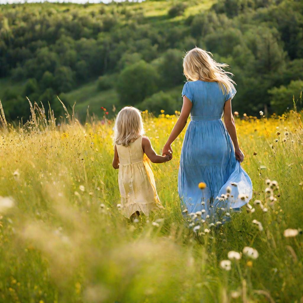 Мать с дочкой на лугу