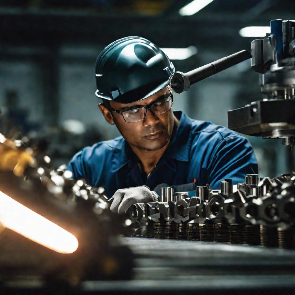 Рабочий тщательно проверяет деталь