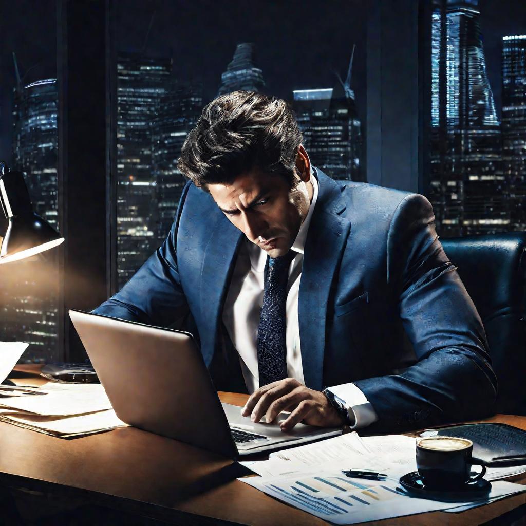 Бизнесмен работает ночью