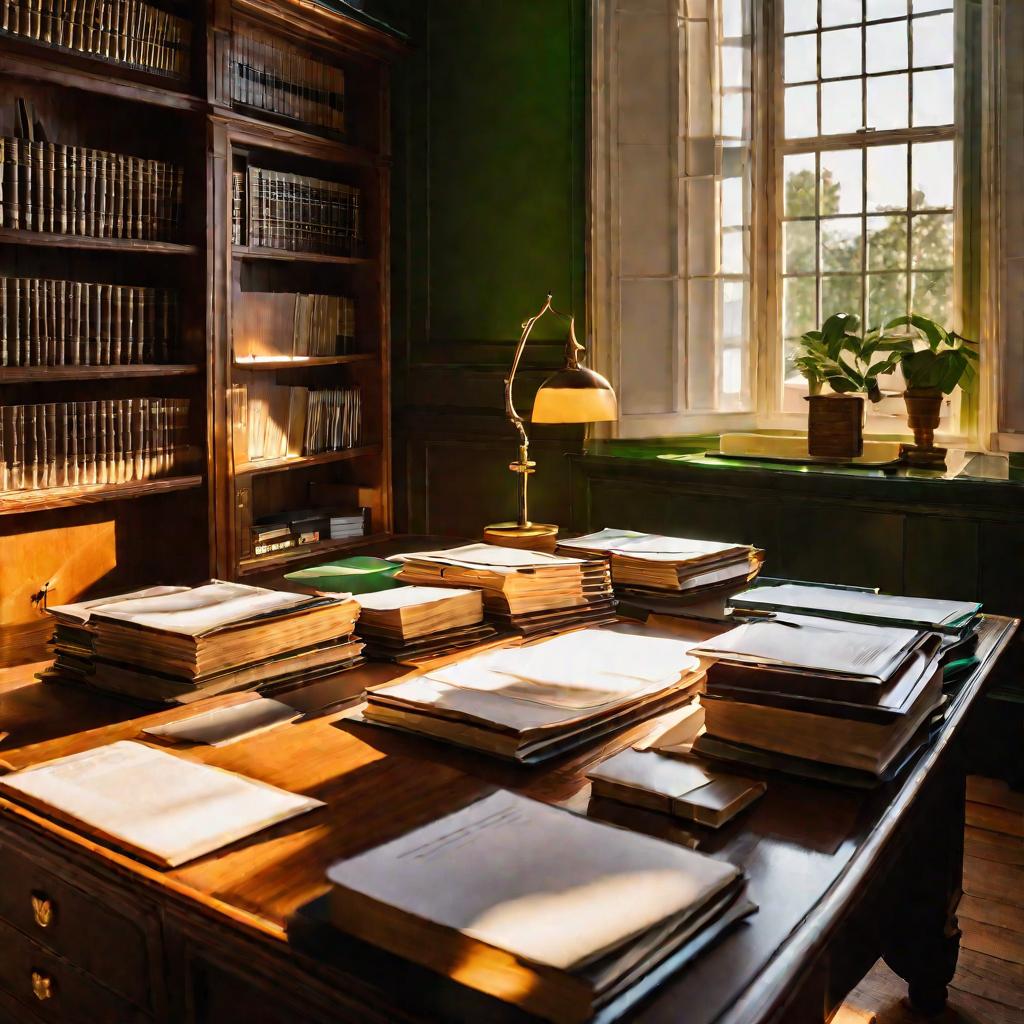 Рабочее место нотариуса с бумагами в офисе