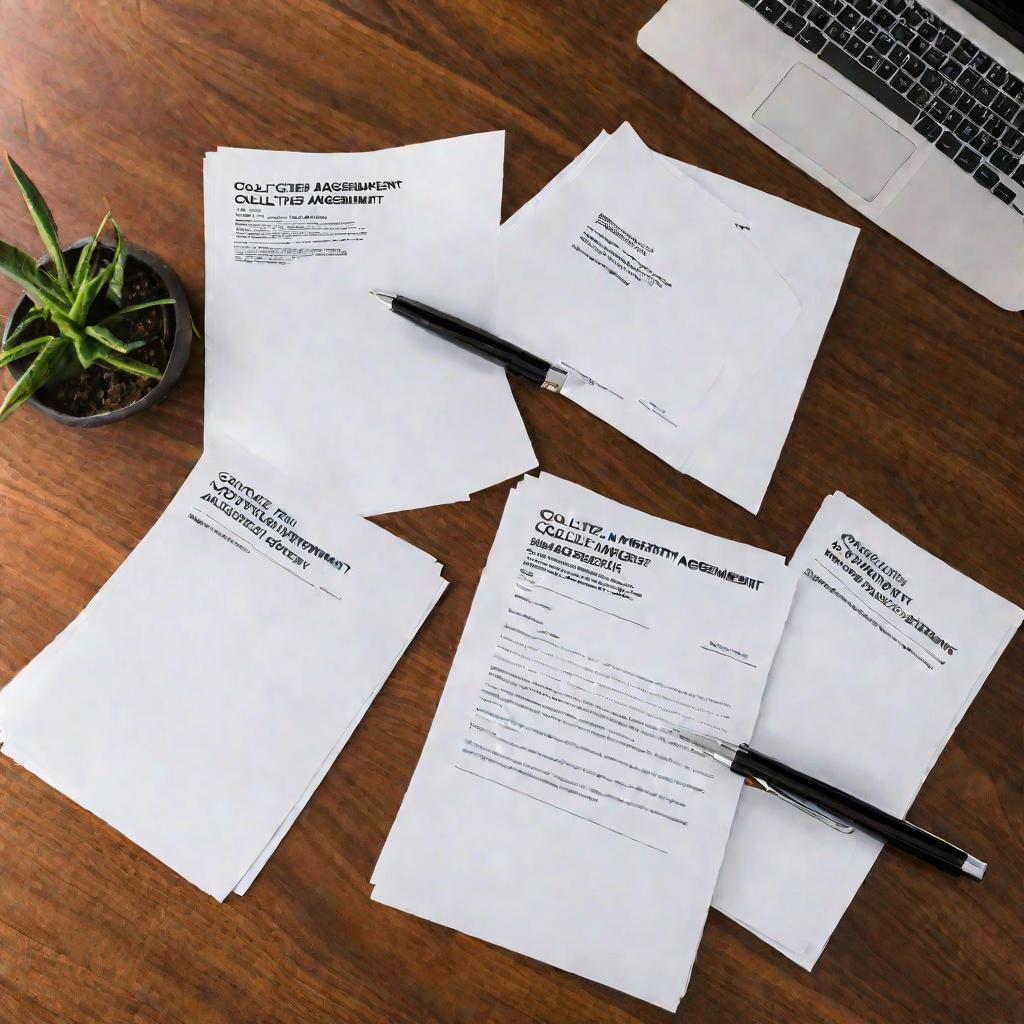 Крупным планом три экземпляра коллективного договора на столе, готовые к подписанию сторонами