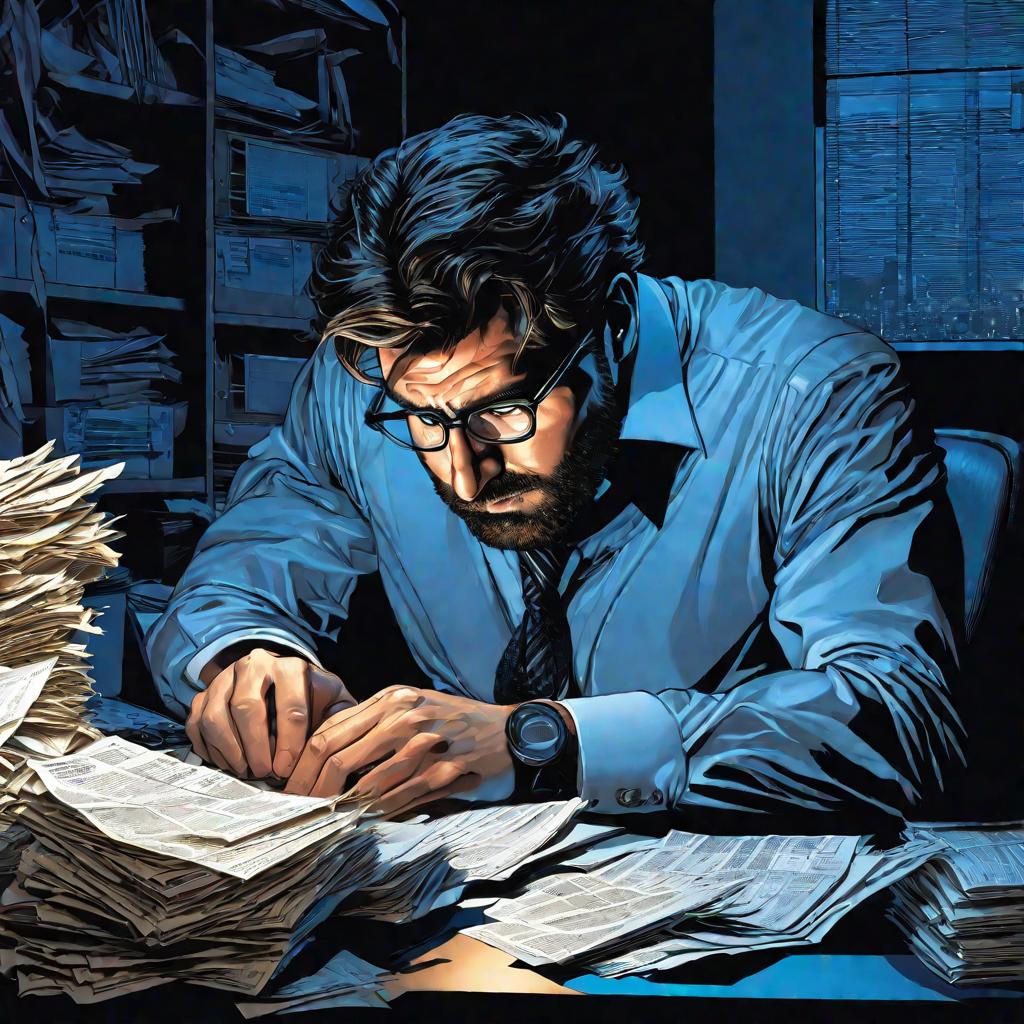 Портрет уставшего бухгалтера ночью