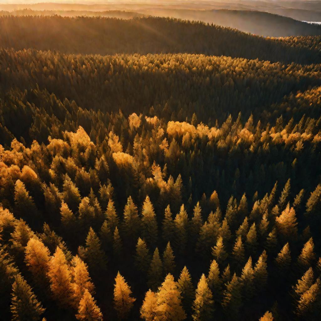 Закат над хвойным лесом