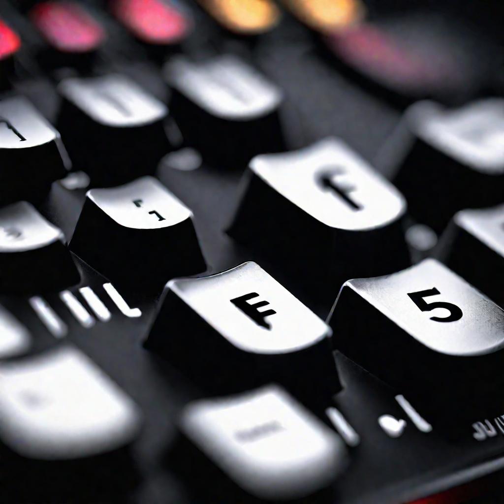 Крупный план пальца нажимающего клавишу F5 на клавиатуре с тенями