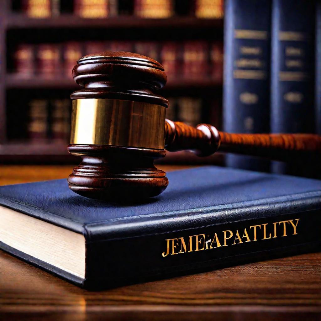 Молоток судьи на рабочем столе.