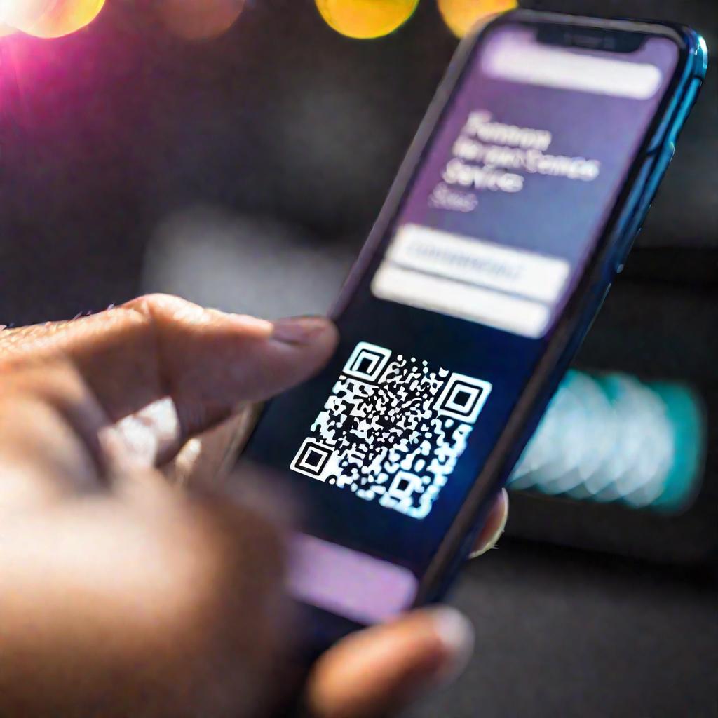 Палец нажимает экран смартфона с QR кодом