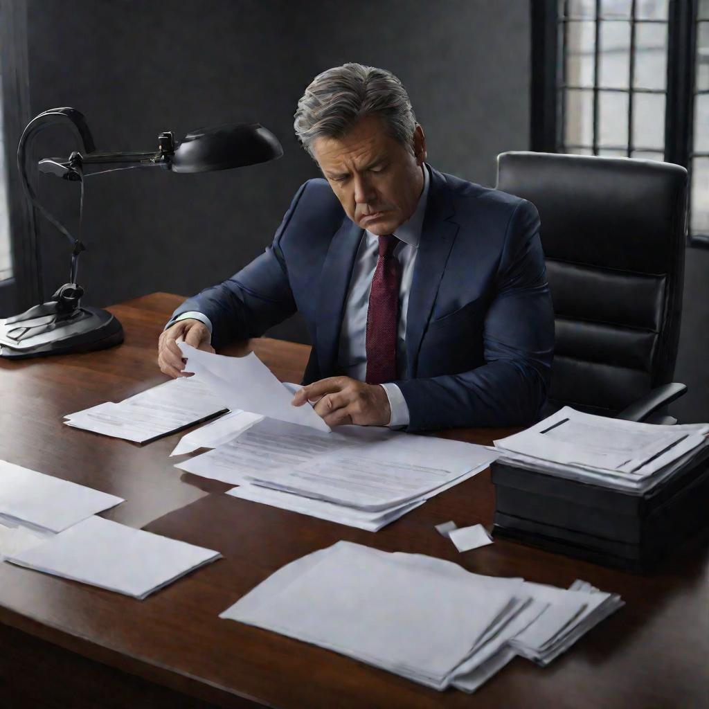 Начальник задумчиво рассматривает заявление о переносе рабочего времени, которое только что получил от сотрудника